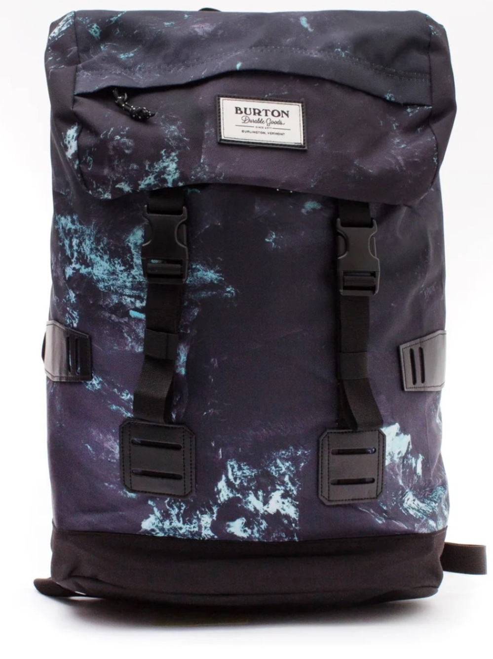 Burton Tinder Backpack Dark Mottled Print with turquoise and Blue accents
